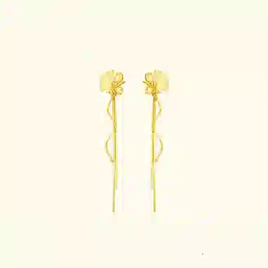 中国珠宝 蝴蝶结彩带耳饰  在逃公主时尚单品 甜美可爱 森系小清新 浪漫唯美 珍贵奢华 轻奢高级感 足金 按克计价 黄金耳环 女款