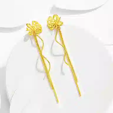中国珠宝 蝴蝶结彩带耳饰  在逃公主时尚单品 甜美可爱 森系小清新 浪漫唯美 珍贵奢华 轻奢高级感 足金 按克计价 黄金耳环 女款