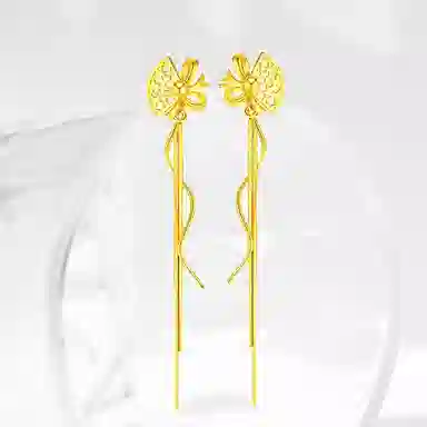 中国珠宝 蝴蝶结彩带耳饰  在逃公主时尚单品 甜美可爱 森系小清新 浪漫唯美 珍贵奢华 轻奢高级感 足金 按克计价 黄金耳环 女款