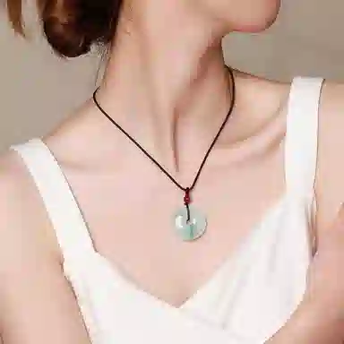 印象眸 玉平安扣 新中式古风简约经典飘花如意平安玉吊坠 天山翠 项链 男女同款情侣款 礼盒包装