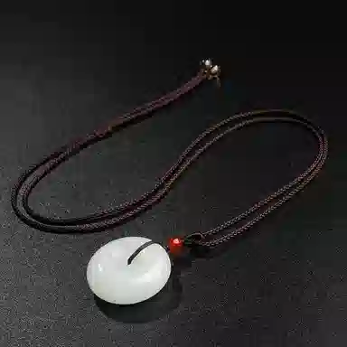 印象眸 玉平安扣 新中式古风简约经典飘花如意平安玉吊坠 天山翠 项链 男女同款情侣款 礼盒包装