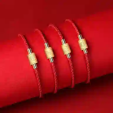 灰鱼 十二生肖红绳新中式国潮蛇年本命年转运简约高级感轻奢复古个性手工编织绳编制穿串珠子叠戴好运 合金 手链 男女同款情侣款