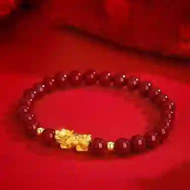 吉瑶 财运滚滚貔貅 招财纳福转运珠 新中式轻奢小众设计#好运 再造辰砂朱砂 手串 男女同款情侣款