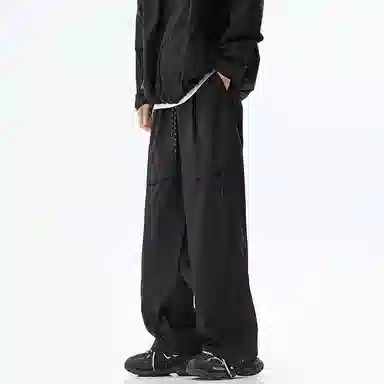 玉儿恋 美式高街复古直筒垂感阔腿透气弹力宽松百搭显高侧边拼接大口袋设计降落伞兵工装裤机能风防水休闲裤 男女同款
