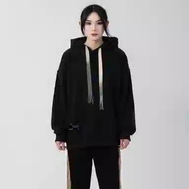 大卫贝肯 美式复古简约百搭休闲宽松套头连帽卫衣 男女同款 黑色