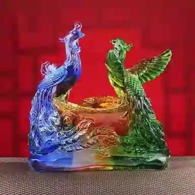 媚之吻 集雅轩宋韶光大师蛇年吉祥物生肖属兔 凤凰得宝 琉璃 摆件 男女同款情侣款
