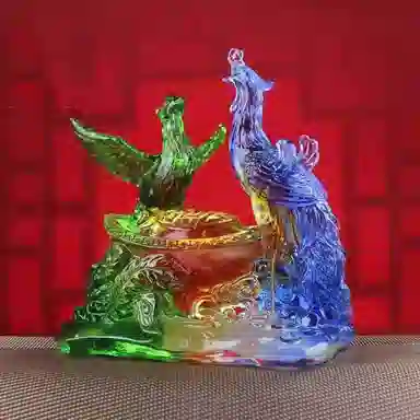 媚之吻 集雅轩宋韶光大师蛇年吉祥物生肖属兔 凤凰得宝 琉璃 摆件 男女同款情侣款