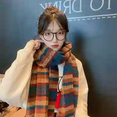 优幽兰 彩虹 加厚 护脖子 防风防寒保暖 小众 绒线围巾 女款