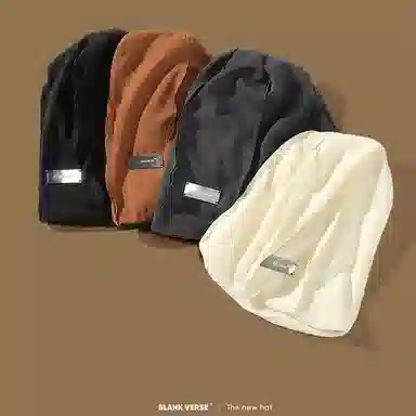 优莲茵 日系金属贴标针织 大头围显脸小时尚街头套 百搭 涤纶 堆堆帽 男女同款情侣款