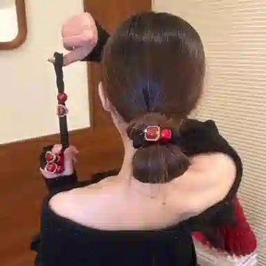 丹琴 红色喜庆水钻高马尾丸子头小肠圈皮筋头饰 布艺 头绳 女款