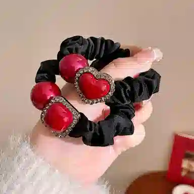 丹琴 红色喜庆水钻高马尾丸子头小肠圈皮筋头饰 布艺 头绳 女款