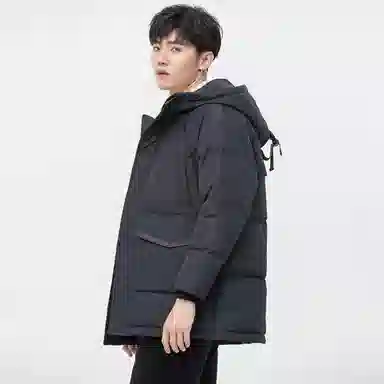 鸭鸭 休闲简约时尚连帽中长款羽绒服 男款