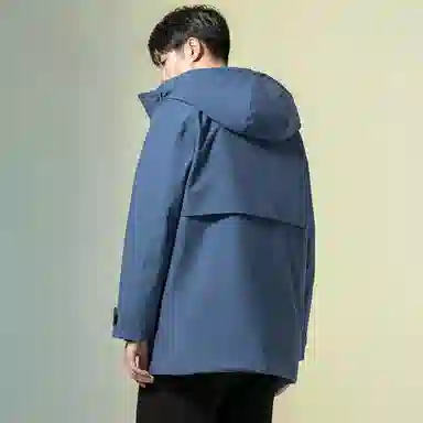 鸭鸭 纯色大口袋保暖防风连帽羽绒服 男款