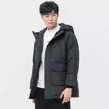 鸭鸭 休闲简约时尚连帽中长款羽绒服 男款