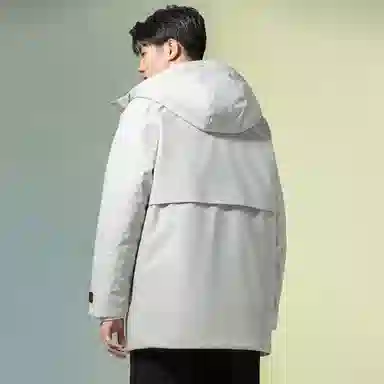 鸭鸭 纯色大口袋保暖防风连帽羽绒服 男款