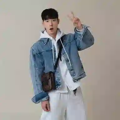 我是大卫 复古水洗做旧牛仔韩系轻熟风短款翻领夹克外套 男女同款