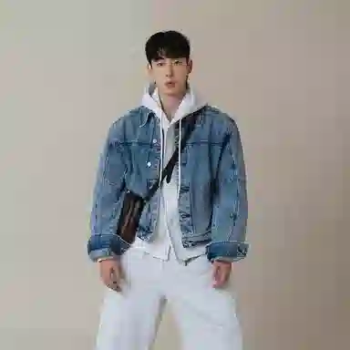 我是大卫 复古水洗做旧牛仔韩系轻熟风短款翻领夹克外套 男女同款