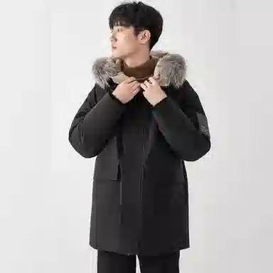 鸭鸭 山系户外多口袋工装风鸭绒休闲保暖宽松连帽套头纯色毛领暗黑羽绒服 男女同款