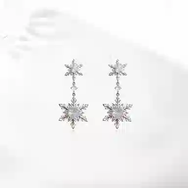 饰伴 雪光之恋 秋冬百搭轻奢新中式通勤优雅爆闪雪花精致 合金 耳环 女款