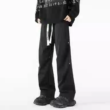 敦煌博物馆 美式嘻哈街头潮流宽松百搭大码直筒时尚铆钉褶皱垂感拖地可束脚休闲裤 男女同款