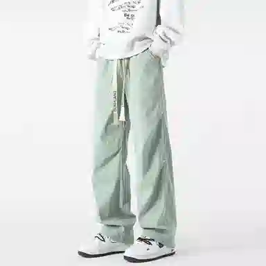 敦煌博物馆 美式嘻哈街头潮流宽松百搭大码直筒时尚铆钉褶皱垂感拖地可束脚休闲裤 男女同款