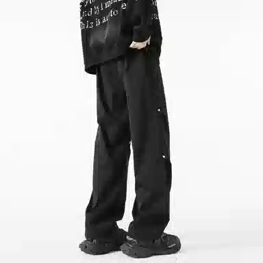 敦煌博物馆 美式嘻哈街头潮流宽松百搭大码直筒时尚铆钉褶皱垂感拖地可束脚休闲裤 男女同款