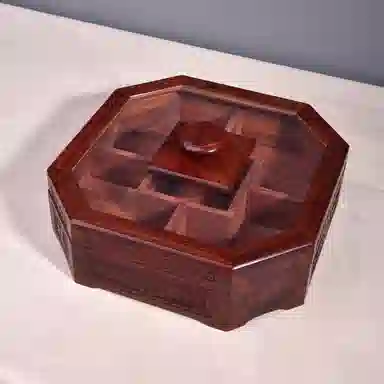 書卓 复古风简约大气 八角雕花果盘  榫卯结构 精细打磨 大富大贵#好运 血檀 摆件 男女同款情侣款