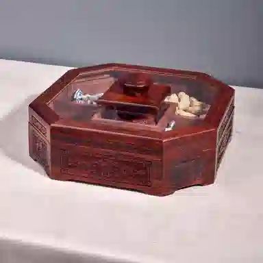 書卓 复古风简约大气 八角雕花果盘  榫卯结构 精细打磨 大富大贵#好运 血檀 摆件 男女同款情侣款