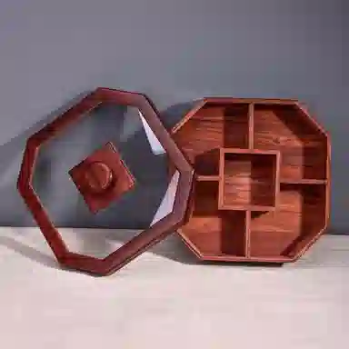 書卓 复古风简约大气 八角雕花果盘  榫卯结构 精细打磨 大富大贵#好运 血檀 摆件 男女同款情侣款