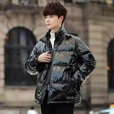 鸭鸭 休闲字母印花立领韩版宽松羽绒服 男款