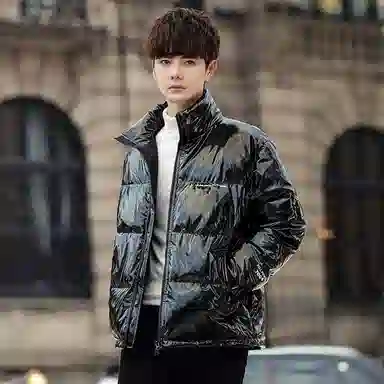 鸭鸭 休闲字母印花立领韩版宽松羽绒服 男款