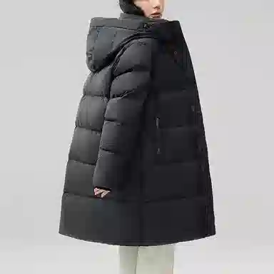 鸭鸭 中长款连帽直筒羽绒服 男女同款