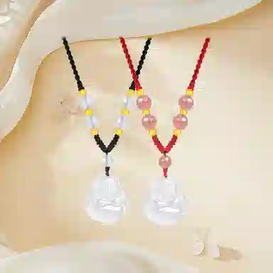 【顺丰包邮】 中国珠宝 笑口常开 笑脸弥勒佛招财纳福小佛公国风新中式小巧百搭可调节锁骨链好运 玉髓 项链 男女同款情侣款