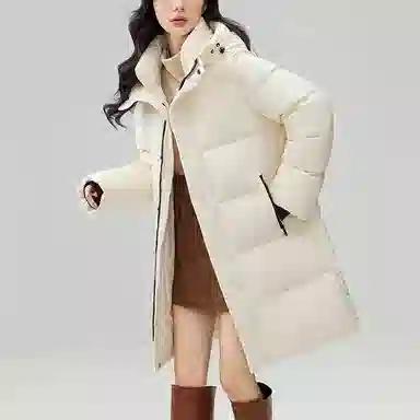 鸭鸭 中长款连帽直筒羽绒服 男女同款