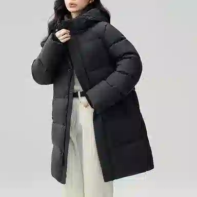 鸭鸭 中长款连帽直筒羽绒服 男女同款