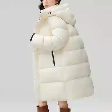 鸭鸭 中长款连帽直筒羽绒服 男女同款