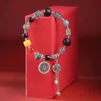 木盛缘 本命年转运国潮民族风山鬼花钱招财纳福诸事顺遂檀木文玩 黑檀 手串 男女同款情侣款