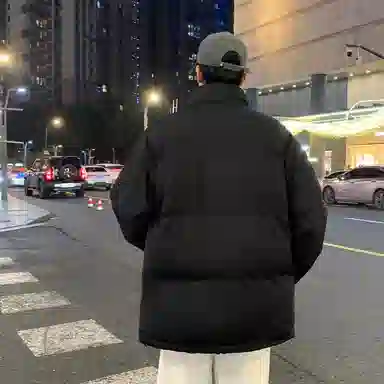 美式复古无性别主义高街简约基础款日常通勤百搭下摆抽绳可调节纯色立领宽松加厚保暖舒适棉服 男女同款