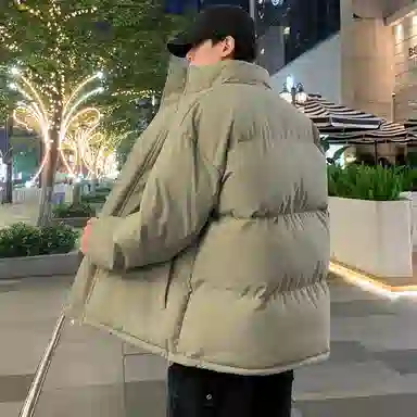 美式复古无性别主义高街简约基础款日常通勤百搭下摆抽绳可调节纯色立领宽松加厚保暖舒适棉服 男女同款