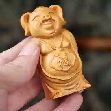 書卓 可爱福猪 桌面文玩创意雕刻工艺品  招财纳福 吉祥如意   新中式复古大气#好运 黄金檀 把件 男女同款情侣款