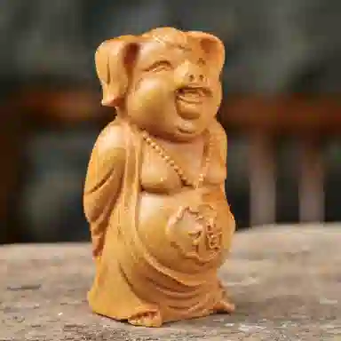書卓 可爱福猪 桌面文玩创意雕刻工艺品  招财纳福 吉祥如意   新中式复古大气#好运 黄金檀 把件 男女同款情侣款