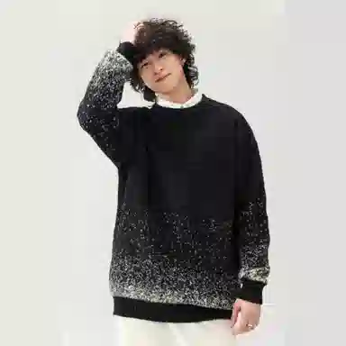 基础款渐变套头圆领保暖舒适百搭加绒宽松不扎身弹力内搭厚款长袖针织毛衣 男女同款