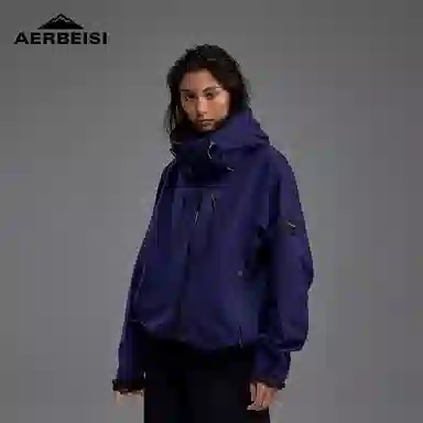 阿尔卑斯 户外防风防水纯色连帽宽松拉链长袖夹克外套 男女同款