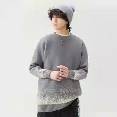 基础款渐变套头圆领保暖舒适百搭加绒宽松不扎身弹力内搭厚款长袖针织毛衣 男女同款