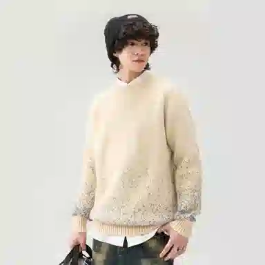 基础款渐变套头圆领保暖舒适百搭加绒宽松不扎身弹力内搭厚款长袖针织毛衣 男女同款