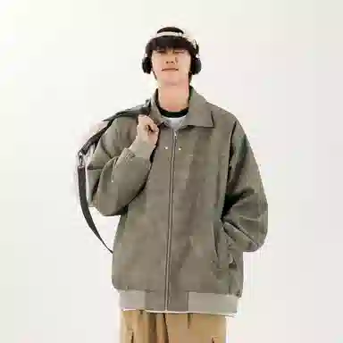纯色翻领防风防水保暖宽松夹克外套 男女同款