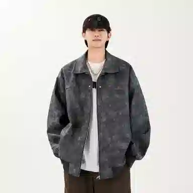 纯色翻领防风防水保暖宽松夹克外套 男女同款