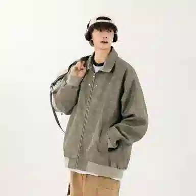 纯色翻领防风防水保暖宽松夹克外套 男女同款