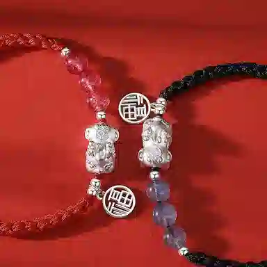 银千惠 送福貔貅 国潮小众新中式来财貔貅一对上岸转运珠吞金兽本命年纳福平安红绳甜蜜编织手绳  玉髓 手链 男女同款情侣款 礼盒