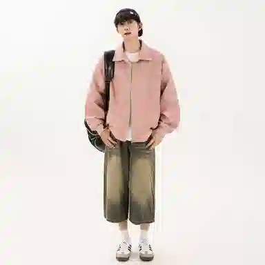 纯色翻领防风防水保暖宽松夹克外套 男女同款